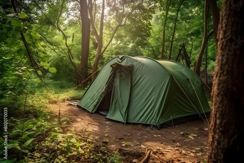 "Green Tent Camping Picnic at Campground"