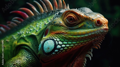 Close up of green Iguana Generative  AI  Illustration.