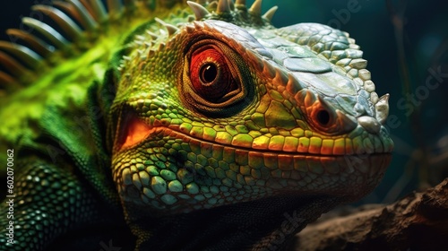 Lizard, Green iguana, Big green lizard,Generative, AI, Illustration.