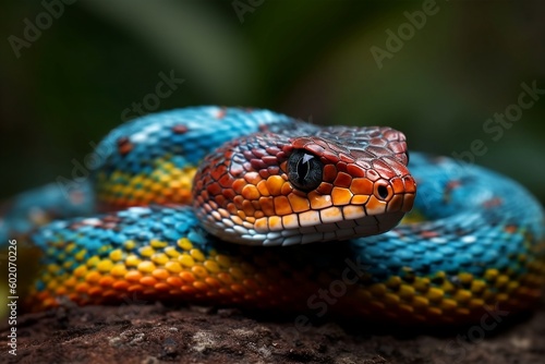 close up of a snake in the zoo. Generative AI.