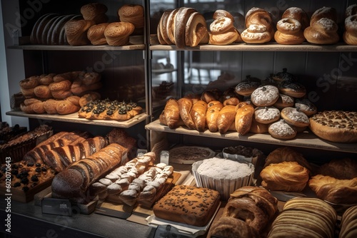 "Baked goods display at Danish bakery 