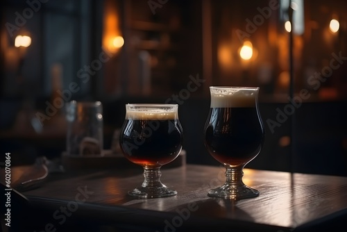 "Beer Glasses on a Pub Background"
