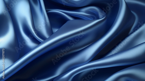 Navy silk satin fabric texture background with sweeping ripples and folds. A.I. generated. 