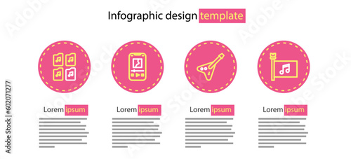 Set line Electric bass guitar, Music festival flag, player and file document icon. Vector