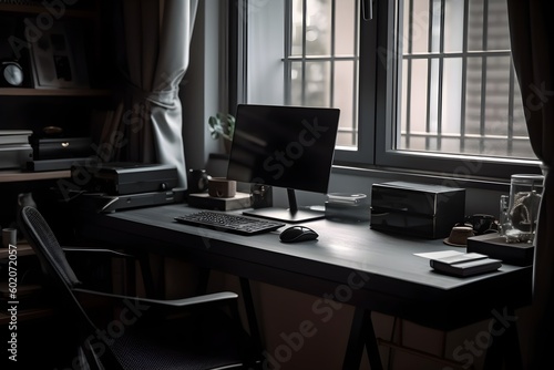 Office Desk with Computer by Window.