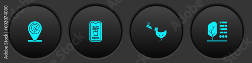 Set Location and tree, Smart control farming system, Chicken camera and Plant status icon. Vector