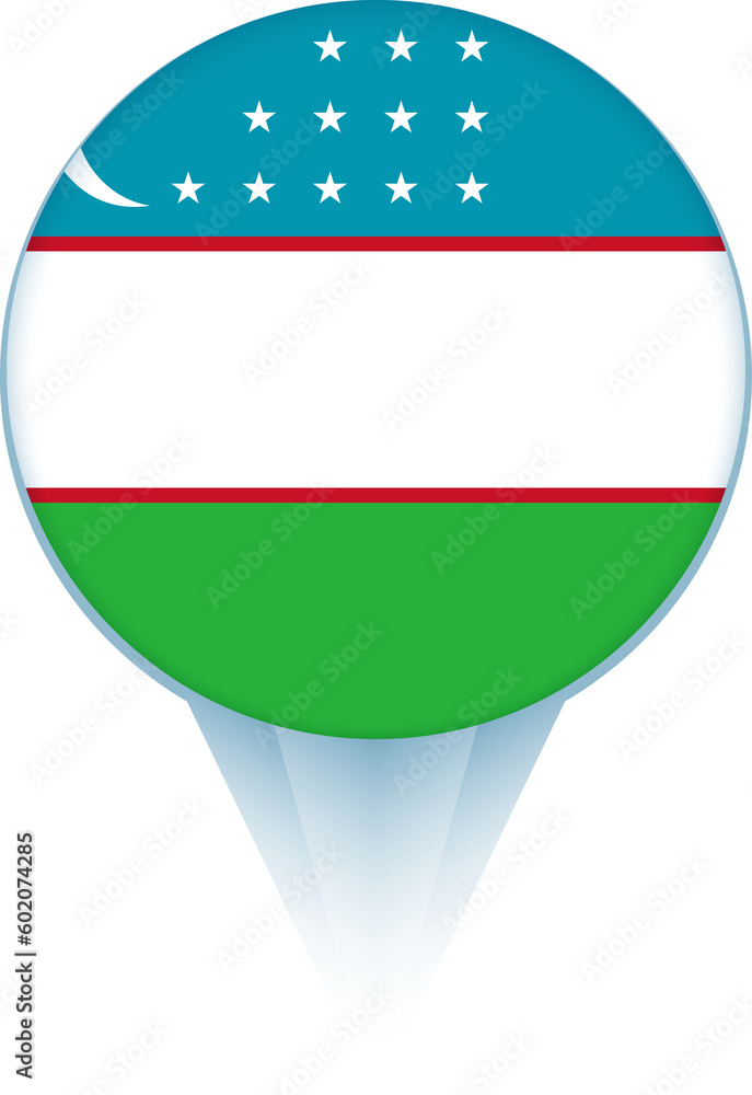 Obraz premium Map pointer with flag of Uzbekistan.
