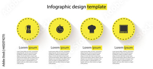 Set Blender, Kitchen timer, Chef hat and Electronic scales. Business infographic template. Vector