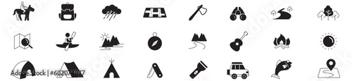 Camping, domestic and tourism thin line web icon set vector illustration.