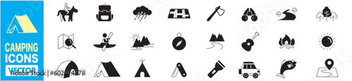 Camping, domestic and tourism thin line web icon set vector illustration.