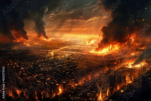City in Flames, A Catastrophic Display of Destruction, generative Ai