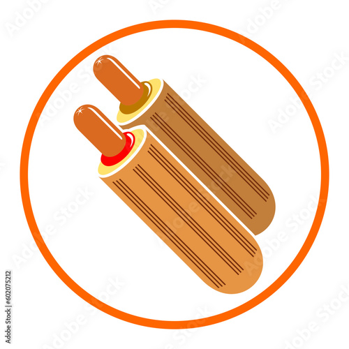 Hot-dogi francuskie z ketchupem i musztardą. Pyszny, świeży, gorący hot-dog. Ikona hot-dog, logo fast food, food truck. Bułka z parówką, kiełbaska