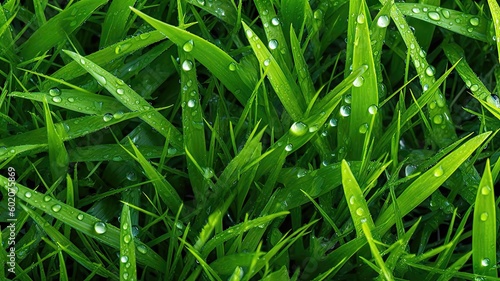 fresh meadow grass with water droplets background generative AI
