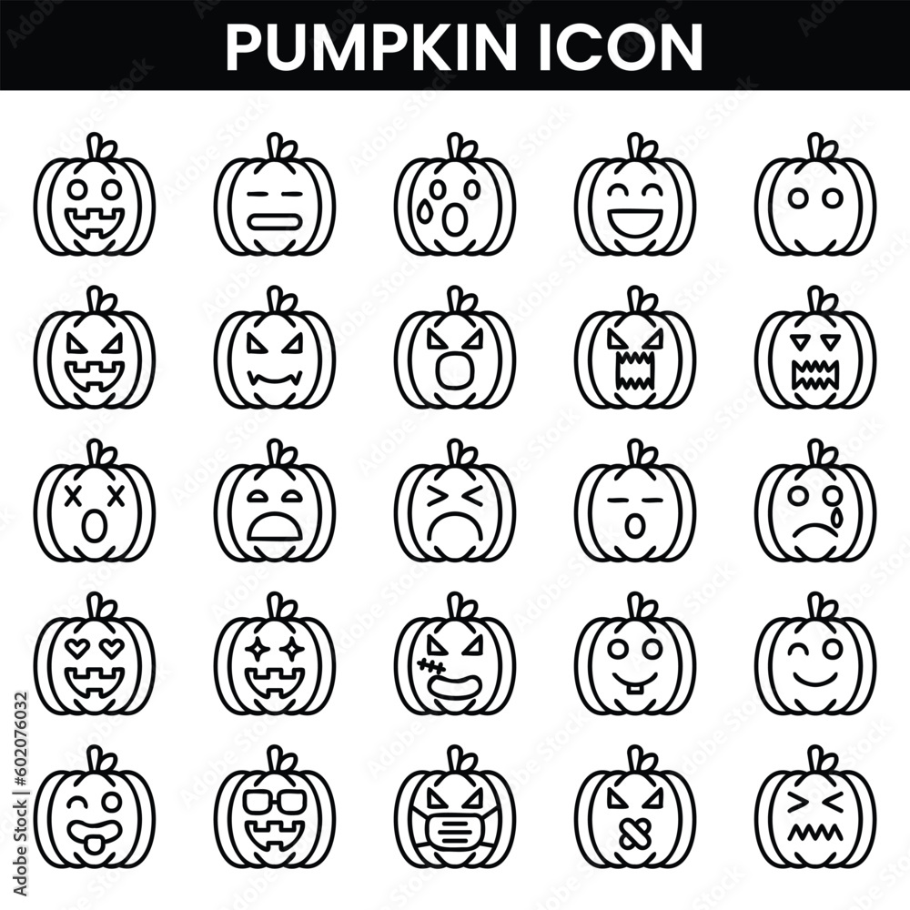halloween pumpkin icon set outline style halloween pumpkin icon set outline style