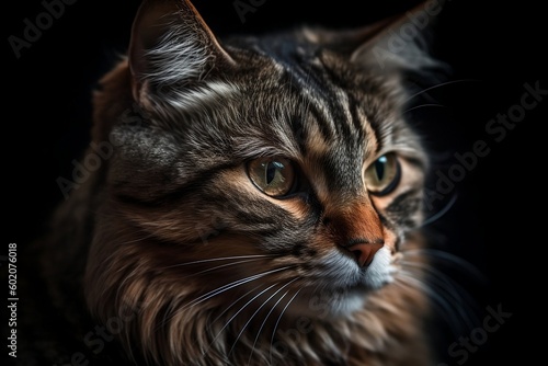 Close-up on a beautiful cat. Portrait of a cat. Generative AI.