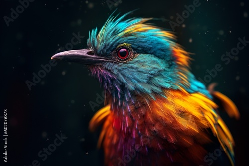 AI's Radiant Reality: Majestic Colorful Bird Materialized by Generative AI © Leon Sartorius