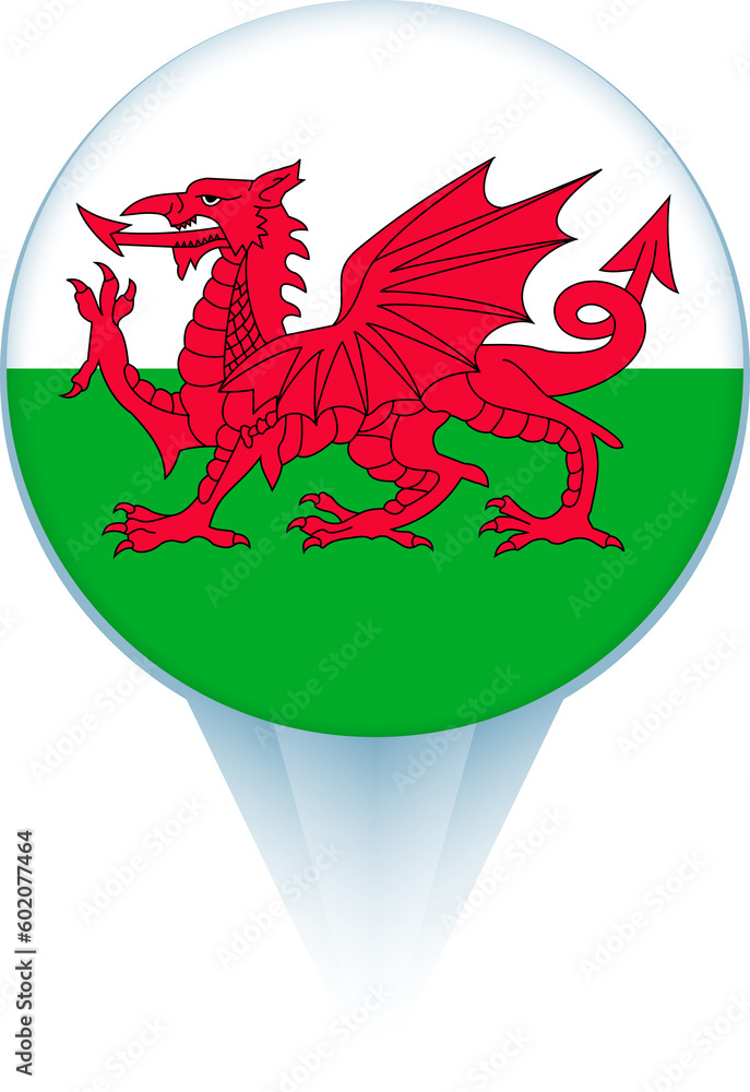 Fototapeta premium Map pointer with flag of Wales.