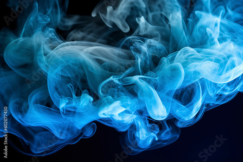 Shiny smoke captured mid - motion. The fluid - like nature of the smoke  combined with the blue color particles  creates a texture reminiscent of a paint vapor storm wave.