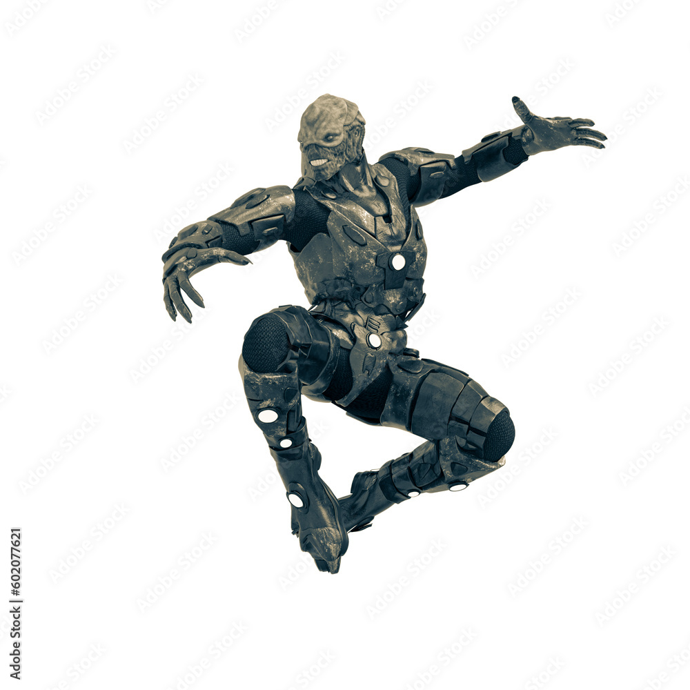 reptilian officer doing a nice jump in white background reptilian officer doing a nice jump in white background