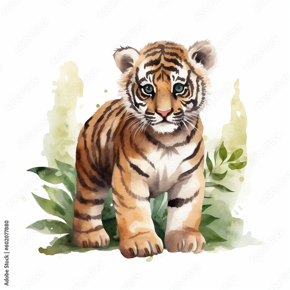 Obraz premium tiger Clipart , Woodland Animals Clipart Watercolor , Clipart for commercial use, Nursery Clipart, Fox, Bear, Deer, Hedgehog, tiger, lion, ...