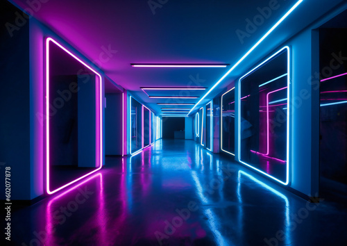 futuristic interior with neon lights in it