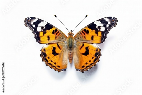 Isolated painted lady butterfly on white background, Generative AI