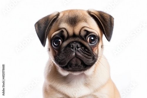 Isolated Pug on White Background, Generative AI