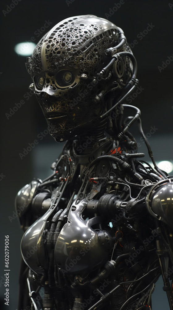 Naklejka premium woman cyborg old tech Generative AI