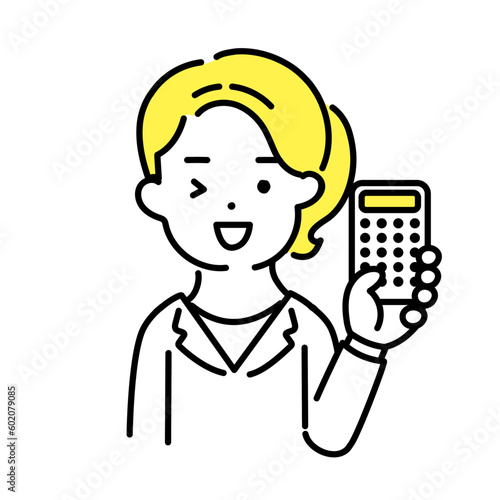 かわいい人物のイラストシリーズ _ 女性のオフィスワーカー _ 計算　