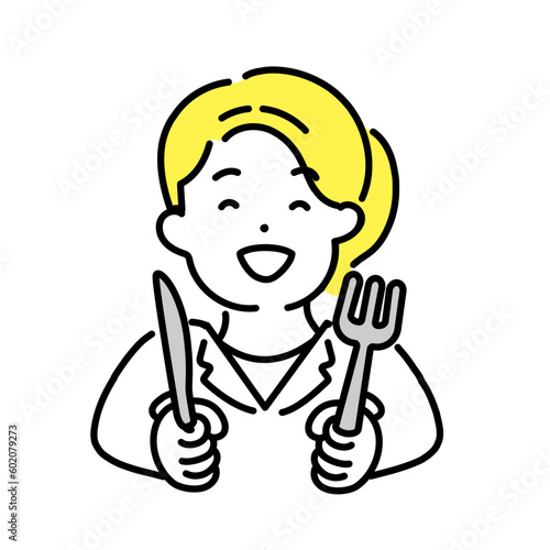 かわいい人物のイラストシリーズ _ 女性のオフィスワーカー _ 食べる　
