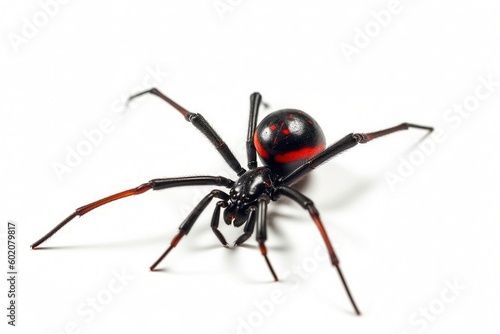Isolated black widow spider on white background.