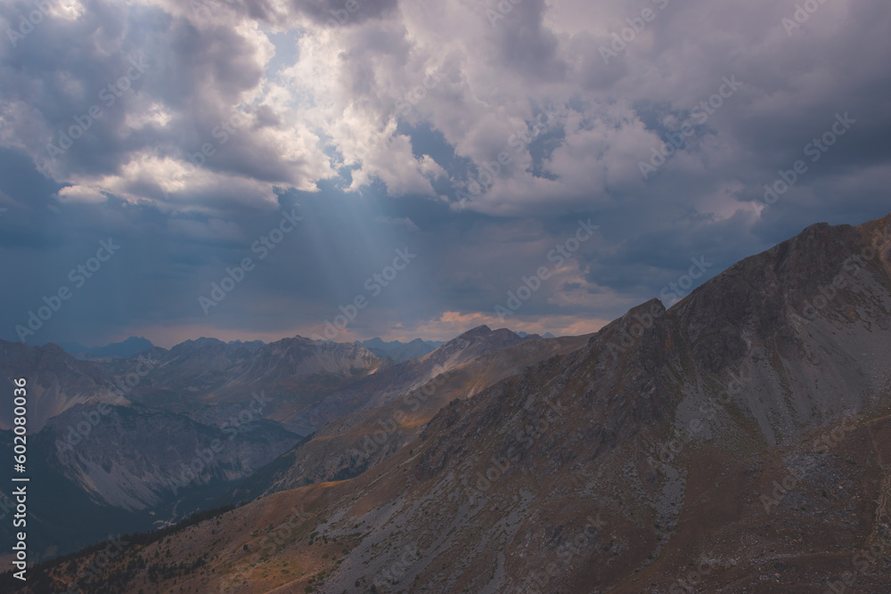 A picturesque landscape from the Sommet de Tronchet in the Queyras valley in the Alps (Hautes-Alpes, France)