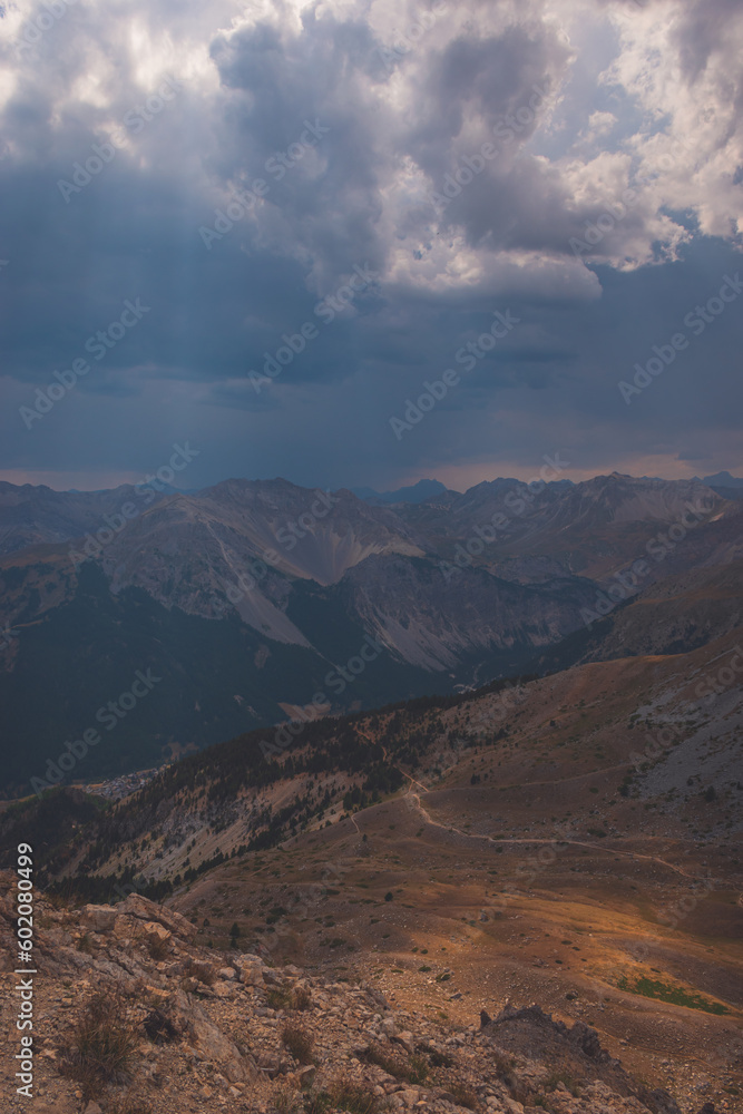 Naklejka premium A picturesque landscape from the Sommet de Tronchet in the Queyras valley in the Alps (Hautes-Alpes, France)