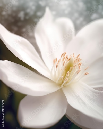 A close-up photo of a white magnolia stellata flower has been produced.  Generative AI 