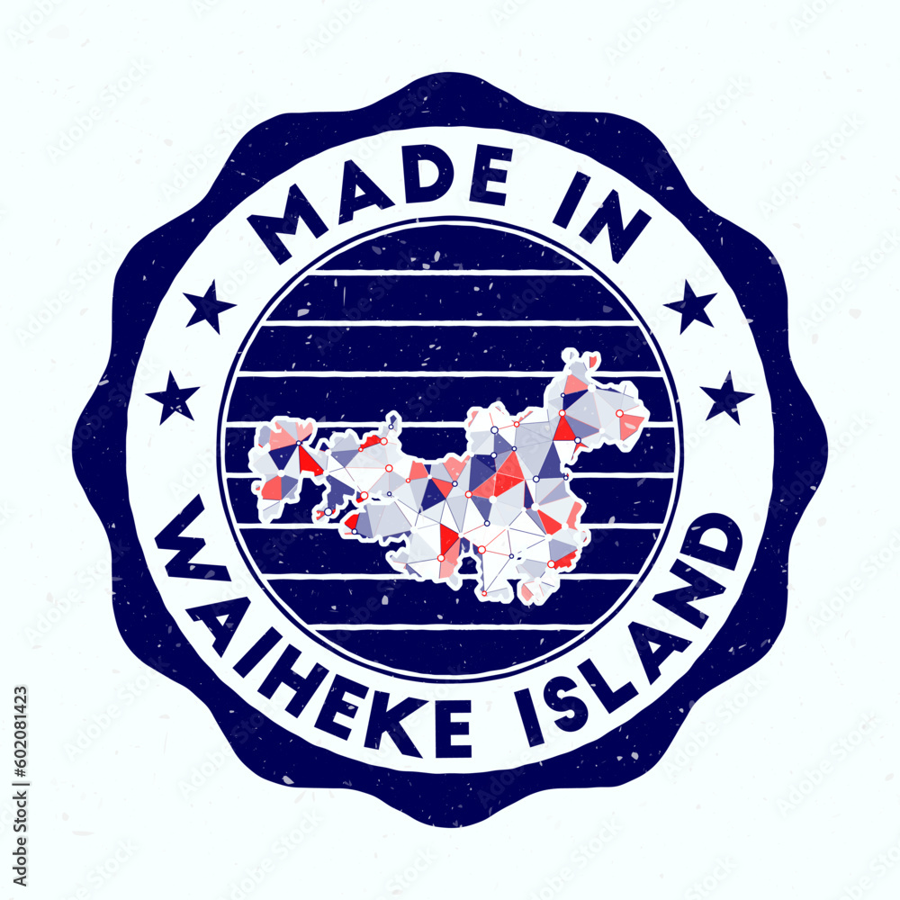 Made In Waiheke Island. Round stamp. Seal of Waiheke Island with border