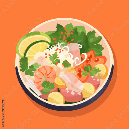 Peruvian mix sea food ceviche vector illustration