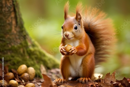 Cute Red Squirrel Eating Nut © Suplim