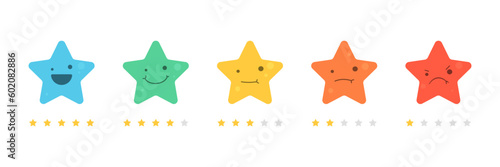 Set of emoji icons for evaluating satisfaction levels in rating surveys. These icons can be used on satisfaction meters and as feedback from respondents.