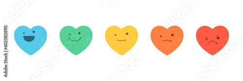Set of emoji icons for evaluating satisfaction levels in rating surveys. These icons can be used on satisfaction meters and as feedback from respondents.