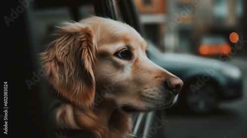 Dog sticking its head out of car window, Generative AI