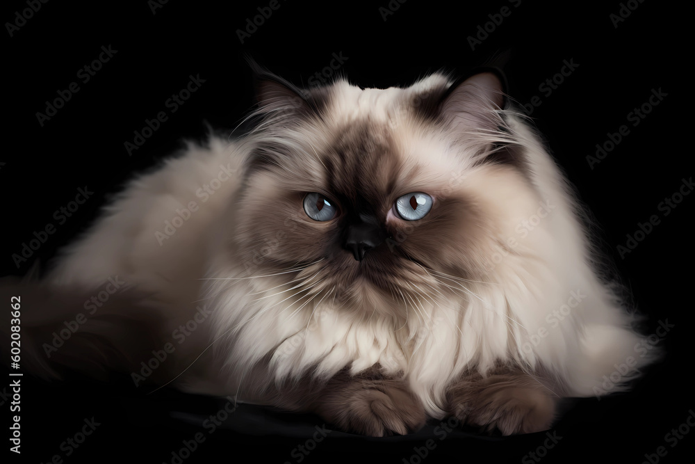 Himalayan cat - Originated in the United States, a cross between Siamese and Persian cats, known for their pointed coat pattern and gentle, calm demeanor (Generative AI)
