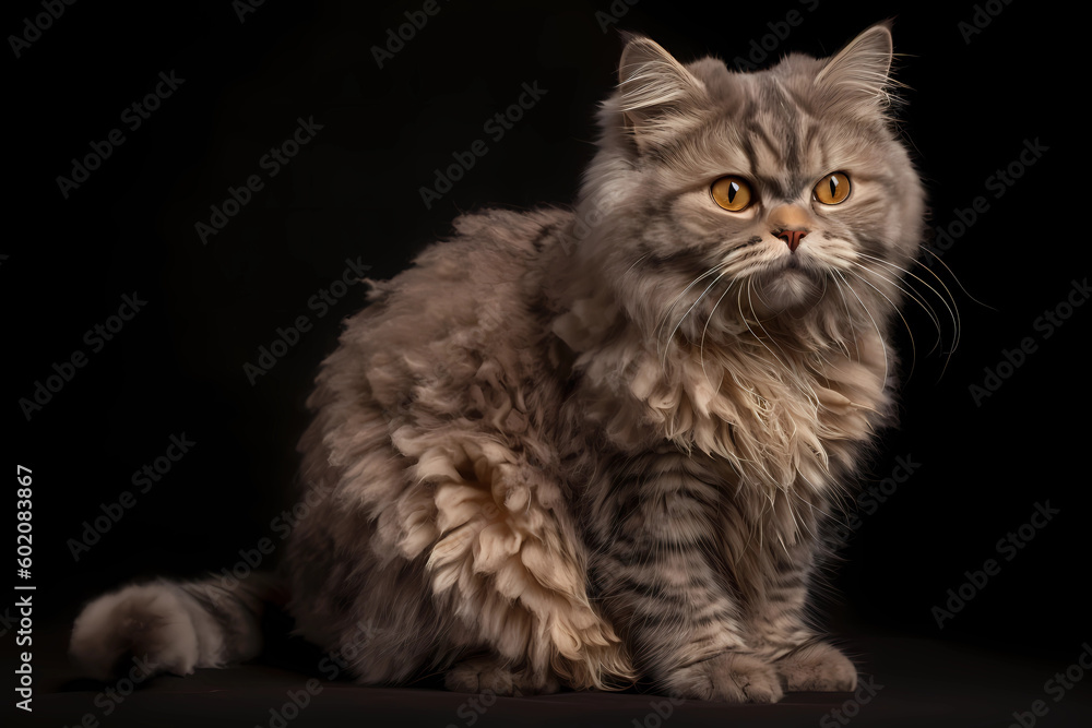 Selkirk Rex cat  - Originated in the United States, known for their curly, plush coat and affectionate, easygoing nature (Generative AI)