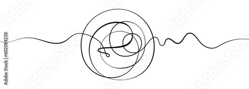 Black vector doodle line with circle shape in the center, isolated on white background.