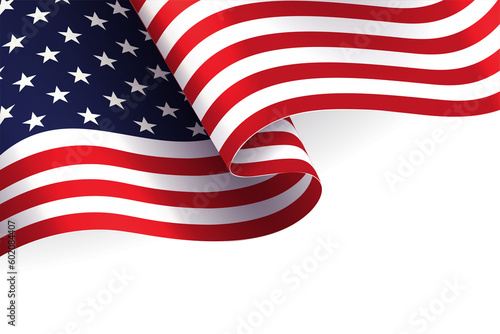 White illustration with silhouette of the flag of America, Independence Day, design element.