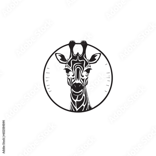 Cute cartoon trendy design giraffe in logo  doodle style. African animal wildlife vector illustration icon. Black and white. 