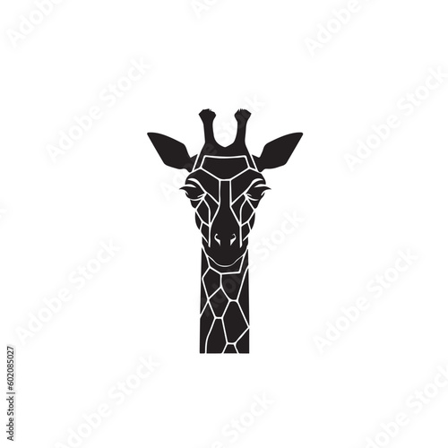 Cute cartoon trendy design giraffe in logo, doodle style. African animal wildlife vector illustration icon. Black and white. © Alexey
