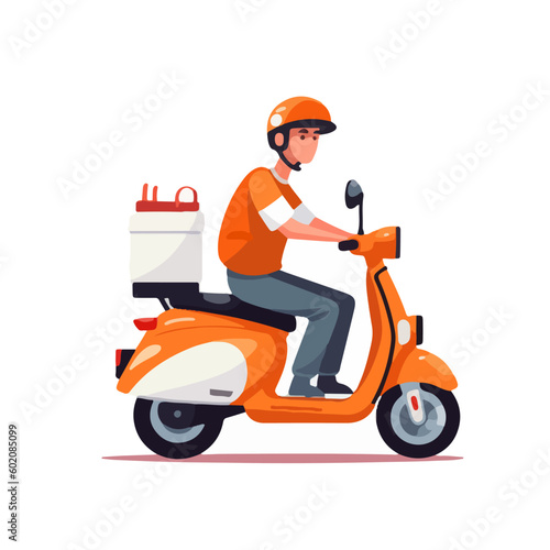 Delivery man riding a red scooter illustration template Food delivery man vector © feni