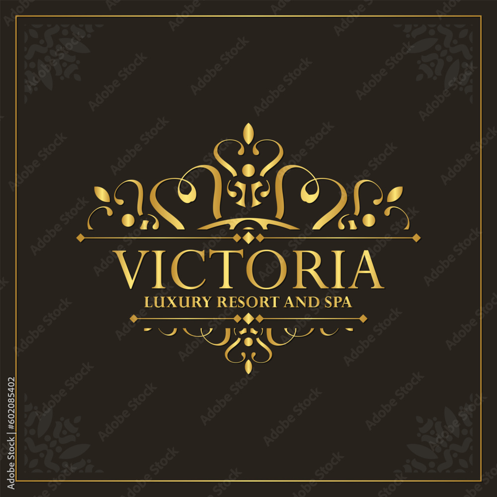 Luxury hotel label template. Trendy vintage royal ornament frames illustration.