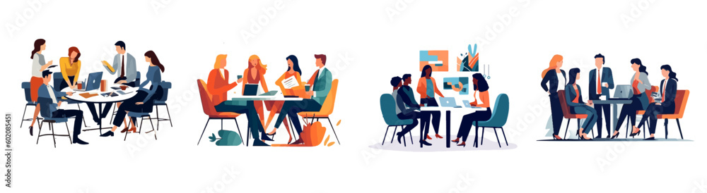 set template meeting office scene vector illustration