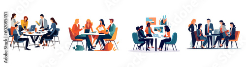 set template meeting office scene vector illustration